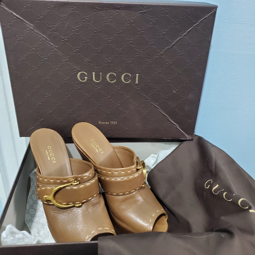 Gucci high heel open toe Platform Mules Sz 6.5 It sz 36.5 - Picture 3 of 15
